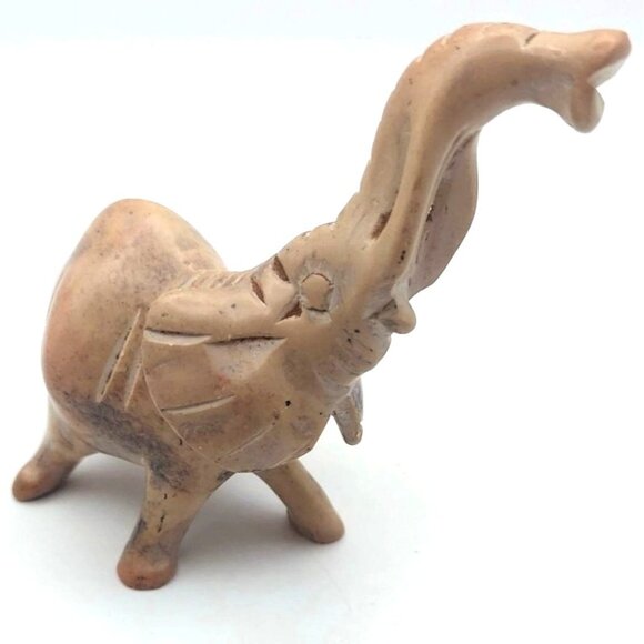 Hand Carved Soapstone African Elephant Figurine Sculpture Good Luck Trunk Up - Picture 2 of 6
